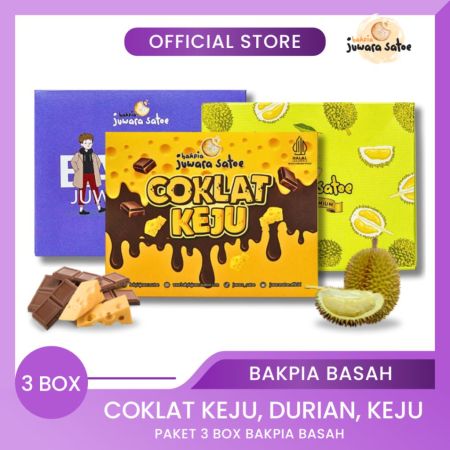 [ 3 BOX ] PAKET BAKPIA BASAH (COKLAT KEJU, DURIAN, KEJU) - BAKPIA JUWARA SATOE