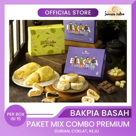 BAKPIA JUWARA SATOE [ 3 Box ] Paket Mix Combo Bakpia Basah (Durian, Coklat, Keju) - Oleh Oleh Khas Jogja