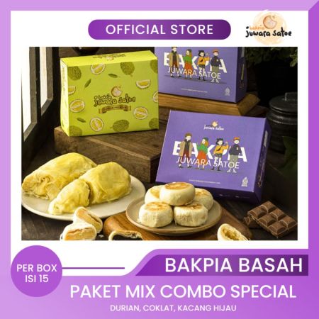 BAKPIA JUWARA SATOE [ 3 Box ] Paket Mix Combo Bakpia Basah (Durian, Coklat, Original) - Oleh Oleh Khas Jogja