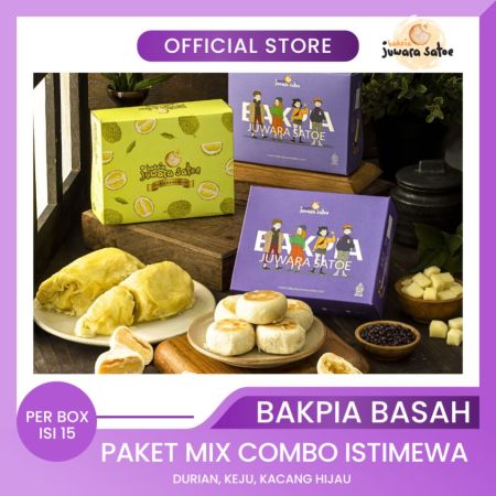 BAKPIA JUWARA SATOE [ 3 Box ] Paket Bakpia Mix Combo Bakpia Basah (Durian, Keju, Original) - Oleh Oleh Khas Jogja