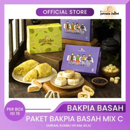 BAKPIA JUWARA SATOE [ 3 Box ] Paket Bakpia Basah Mix C (Durian, Kumbu , Keju) - Oleh Oleh Khas Jogja