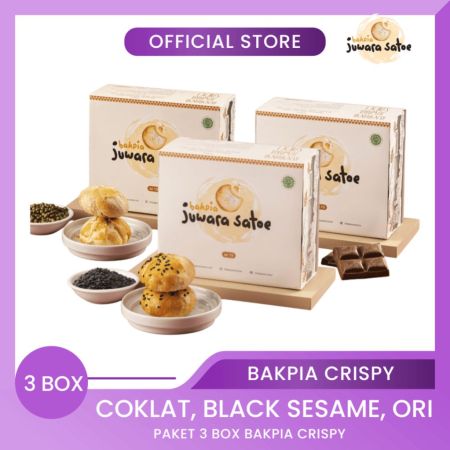 BAKPIA JUWARA SATOE [ 3 Box ] Paket Bakpia Crispy (Coklat, Black Sesame, Original) - Oleh Oleh Khas Jogja