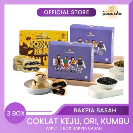 BAKPIA JUWARA SATOE [ 3 Box ] Paket Bakpia Basah (Coklat Keju, Original, Kumbu) - Oleh Oleh Khas Jogja