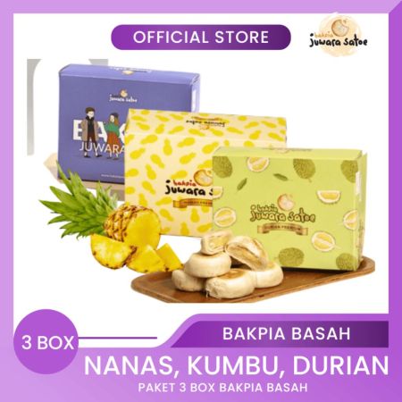 BAKPIA JUWARA SATOE [ 3 Box ] Paket Bakpia Basah (Nanas, Kumbu, Durian) - Oleh Oleh Khas Jogja