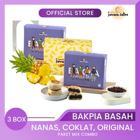 BAKPIA JUWARA SATOE [ 3 Box ] Paket Mix Combo Bakpia Basah (Nanas, Coklat, Original) - Oleh Oleh Khas Jogja