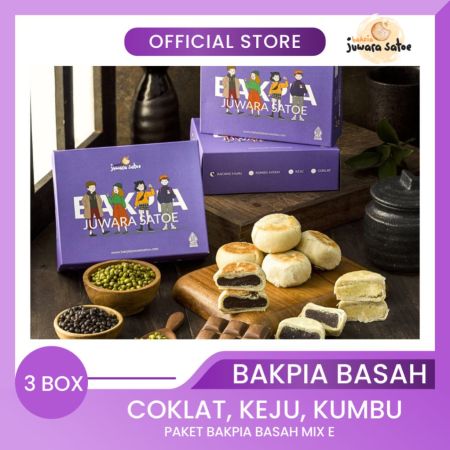 BAKPIA JUWARA SATOE [ 3 Box ] Paket Bakpia Basah Mix E (Coklat, Keju, Kumbu) - Oleh Oleh Khas Jogja