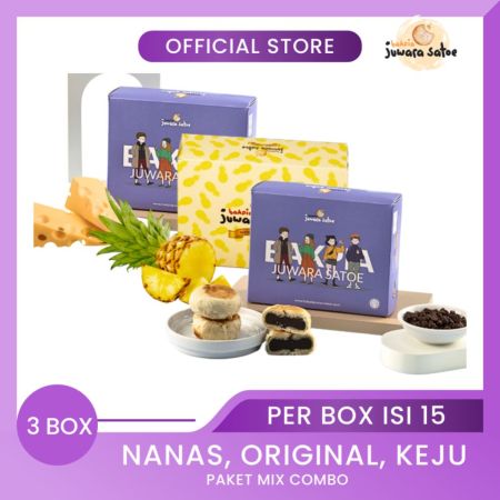 BAKPIA JUWARA SATOE [ 3 Box ] Paket Mix Combo Bakpia Basah (Nanas, Original, Keju) - Oleh Oleh Khas Jogja