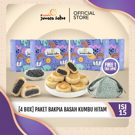 [ 4 BOX ] Paket Bakpia Basah Kumbu Hitam Isi 15 [FREE Tas Lipat] - JUWARA SATOE